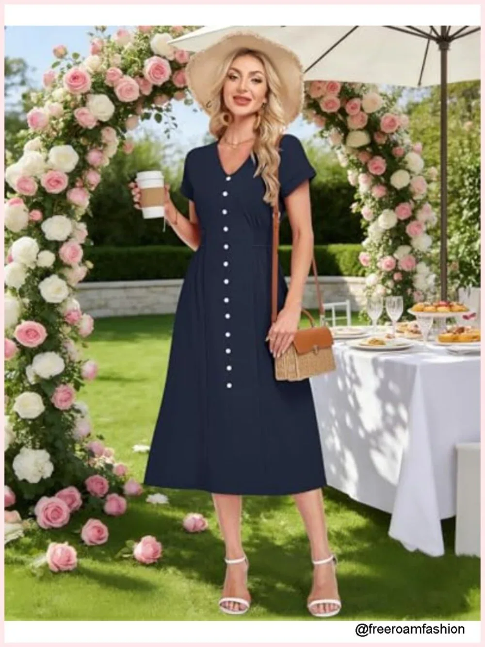 Women's Casual Midi Dress V Neck Short Sleeve Waffle Knit A Line Flowy with